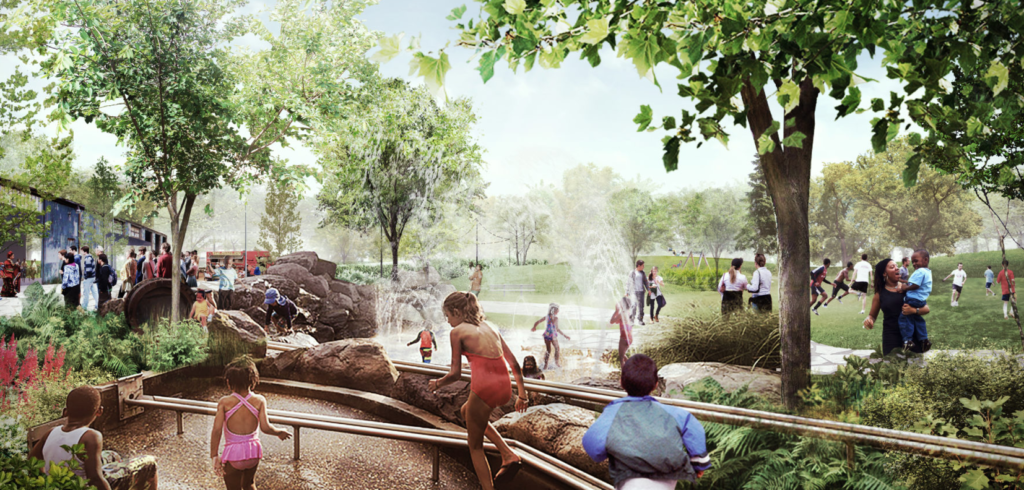 The Kinder Foundation $100 million gift to Buffalo Bayou Partnership accelerates the Buffalo Bayou East Master Plan. (Rendering of the plan from the Buffalo Bayou Partnership website)
