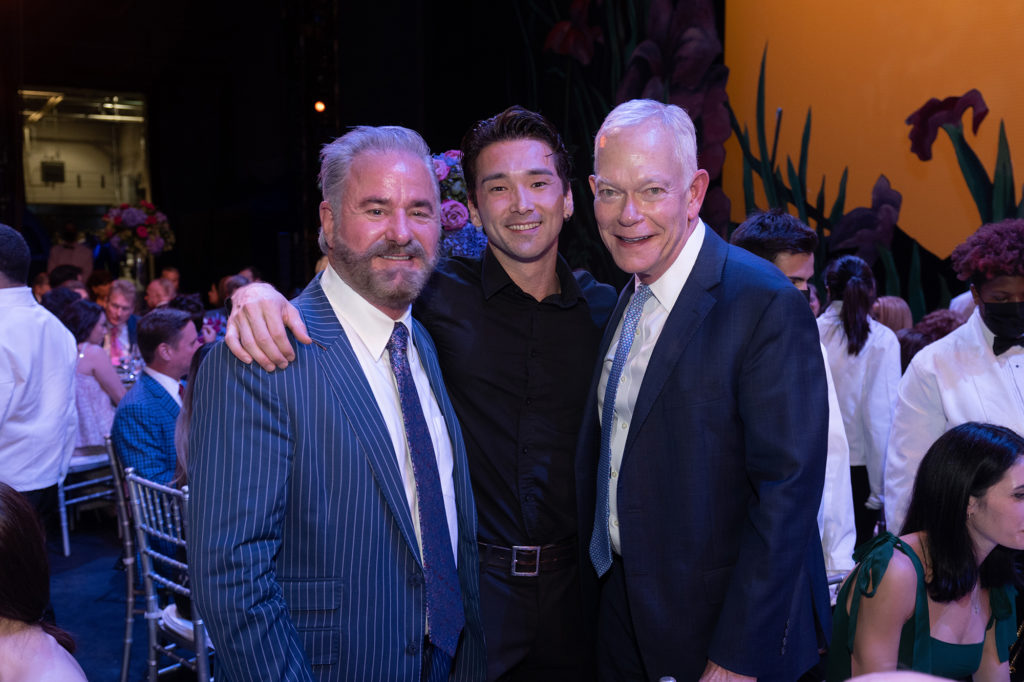 Terry Wayne Jones, Houston Ballet principal Charles-Louis Yoshiyama, Jay Jones at the Houston Ballet Opening Night Onstage Dinner (Photo by Wilson Parish)
