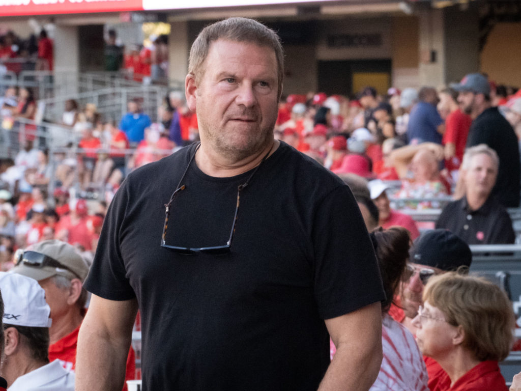 Billionaire UH backer Tilman Fertitta watched the first half of the Rice game outdoors in his seats rather than in the air conditioned club. (Photo by F. Carter Smith)