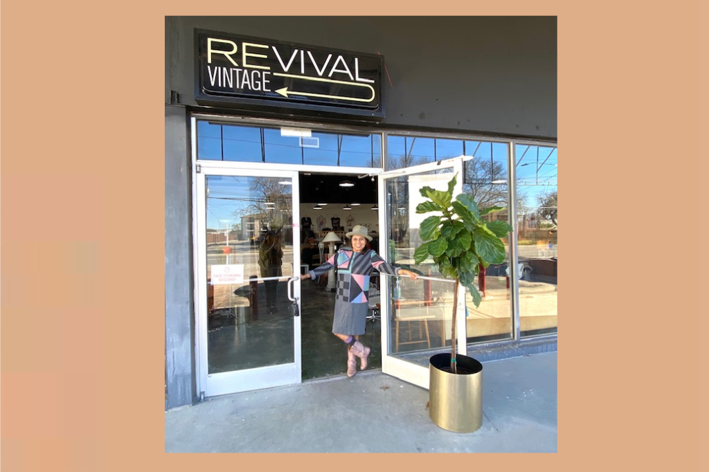Founder Sonia Rife at Revival Vintage storefront in Austin, Texas