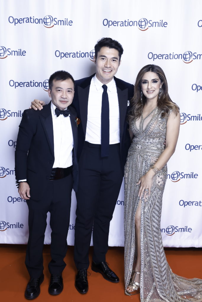 Viet Hoang, Henry Golding, Sneha Merchant at the Operation Smile gala.