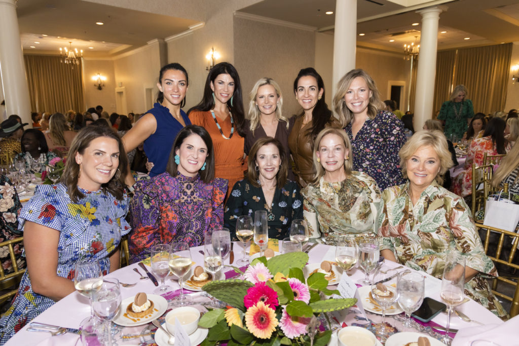 Back row (left to right): Laura Fierer, Holly Cauble, Ally Ravnaas, Kit Urlich and Molly Hoisager. Front row (left to right): Chrissy Oldham, Melissa Tucker, Eunice McColm, Gina Ravnaas, and Linda Casey at the Desert Rose Luncheon and Fashion Show at River Crest Country Club in Fort Worth, Texas on October 6, 2022. (Photo by Sharon Ellman)