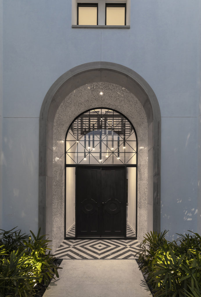 The sophisticated entry to developer Carol Isaak Barden's The House of Many Palms at 4006 Essex Lane. (Photo by Julie Soefer)