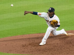 Houston Astros Yordan Alvarez meets the media before Game One of the American League Championship Series Wednesday at Minute Maid Park
