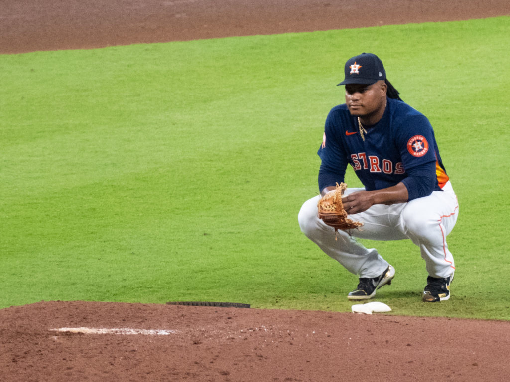 Houston Astros pitcher Framber Valdez knows how to find a calm moment amid the chaos of a close game. (Photo by F. Carter Smith)