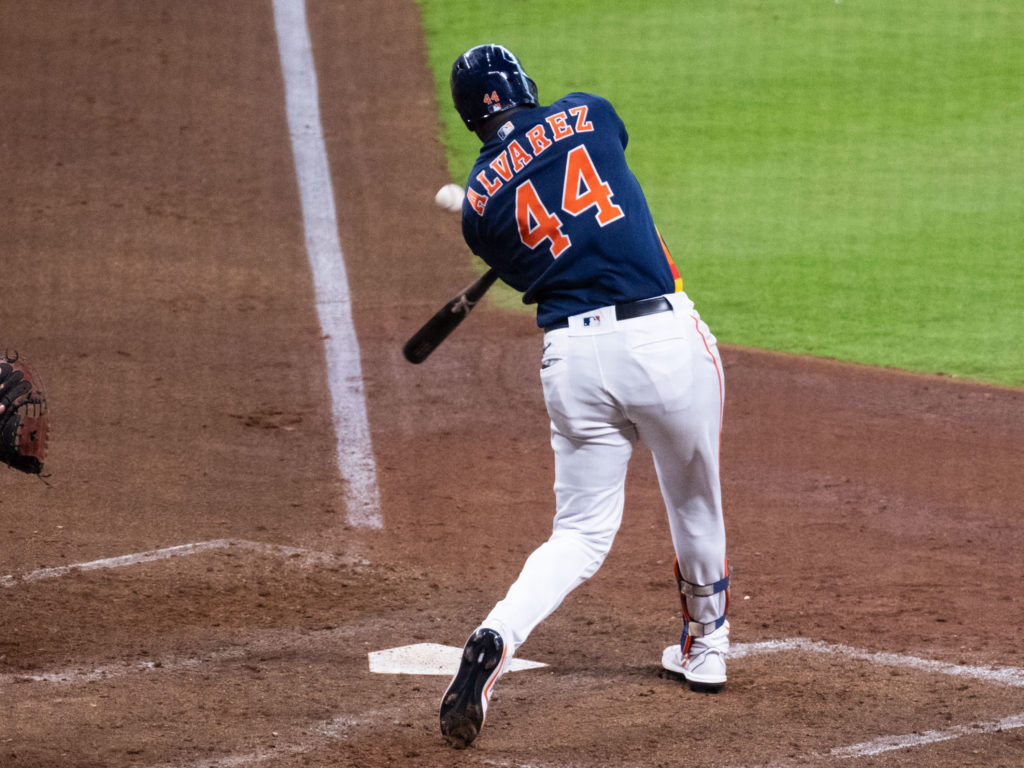 Houston Astros star Yordan Alvarez is already building up a legacy of monster playoff home runs. (Photo by F. Carter Smith)