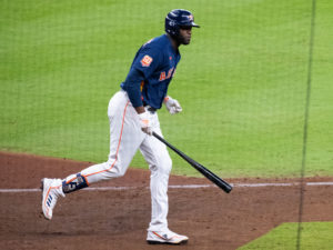 Houston Astros Yordan Alvarez hits a go-ahead  2-run home run in the 6th inning en route to  a win over the Seattle Mariners 4-2 in Game Two of the American League Division Series Thursday at Minute Maid Park