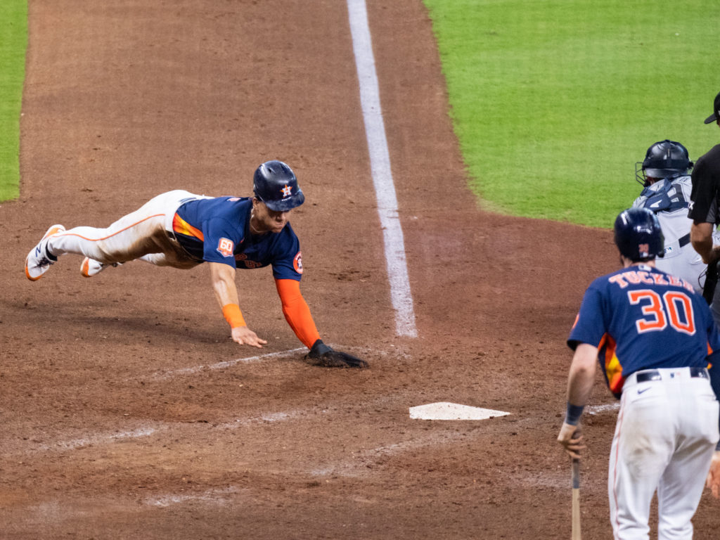 Houston Astros rookie shortstop Jeremy Pena brings elite speed too and he raced in to score. (Photo by F. Carter Smith)
