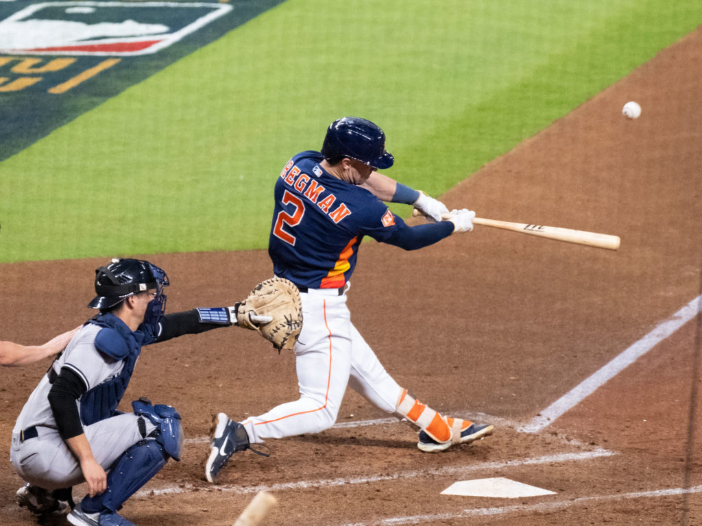 Houston Astros this baseman Alex Bregman has a thing for hitting big playoff home runs. (Photo by F. Carter Smith)