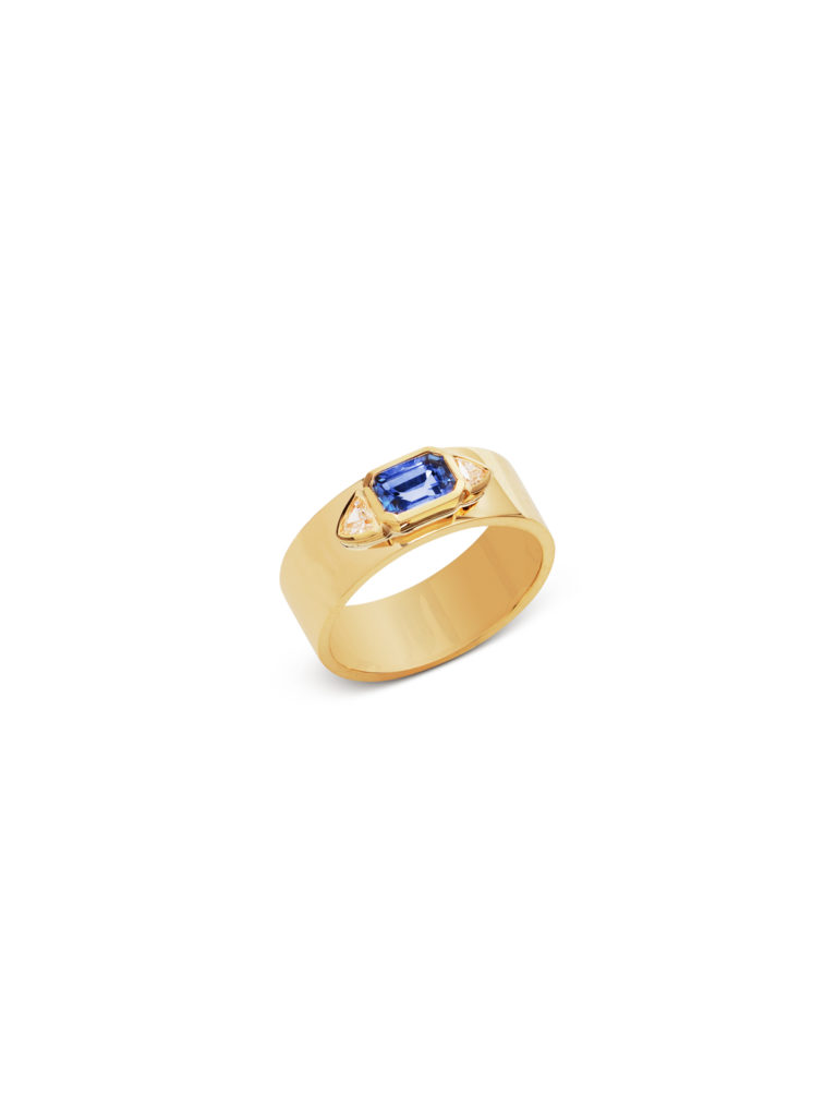 Azlee Sapphire Nesw Diamond Yellow Gold Ring