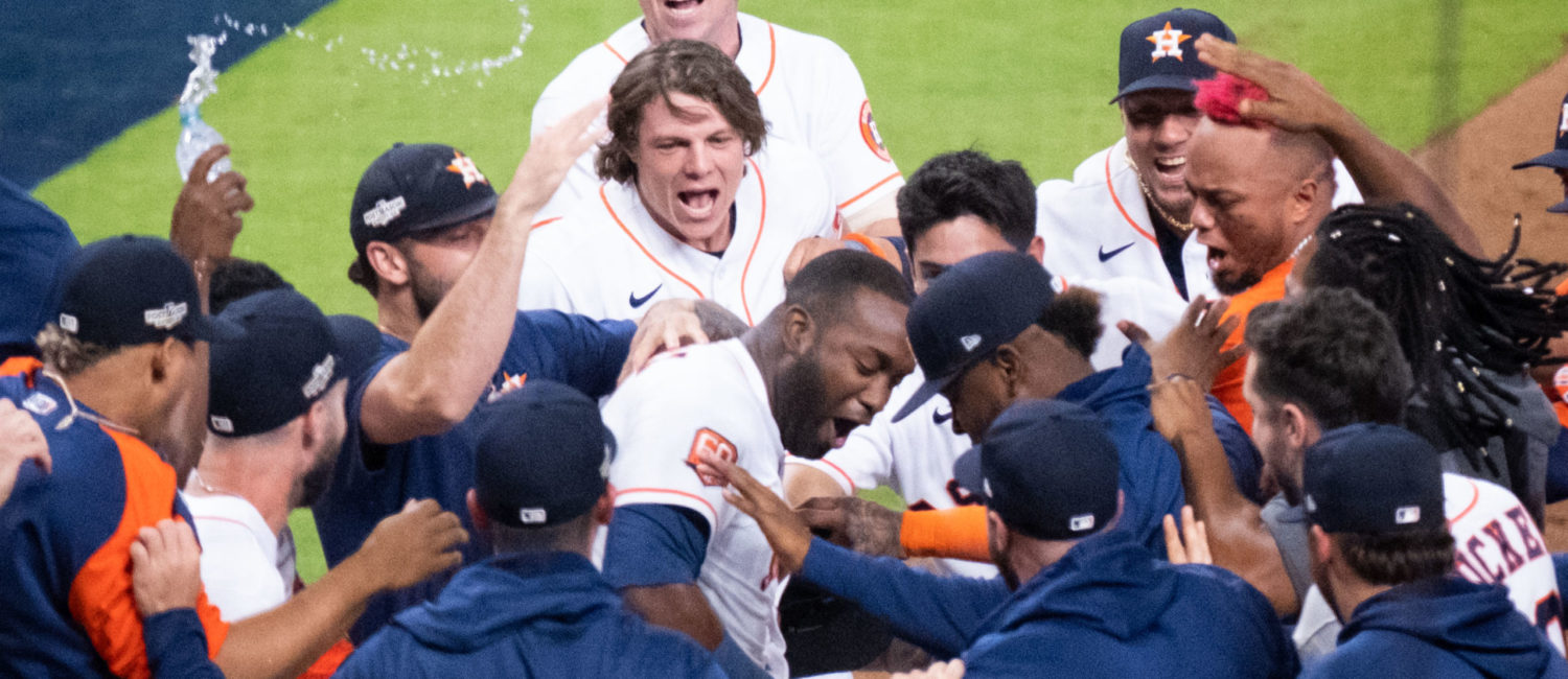 Houston Astros Yordan Alvarez hits a game-winning home run in the 9th inning to defeat the Seattle Mariners 8-7 in Game One of the American League Division Series Tuesday at Minute Maid Park
