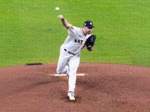 Justin Verlander looms over the rest of the American League with his Cy Young excellence. Astros rookie pitcher Hunter Brown gives the team a major arm. (Photo by F. Carter Smith)