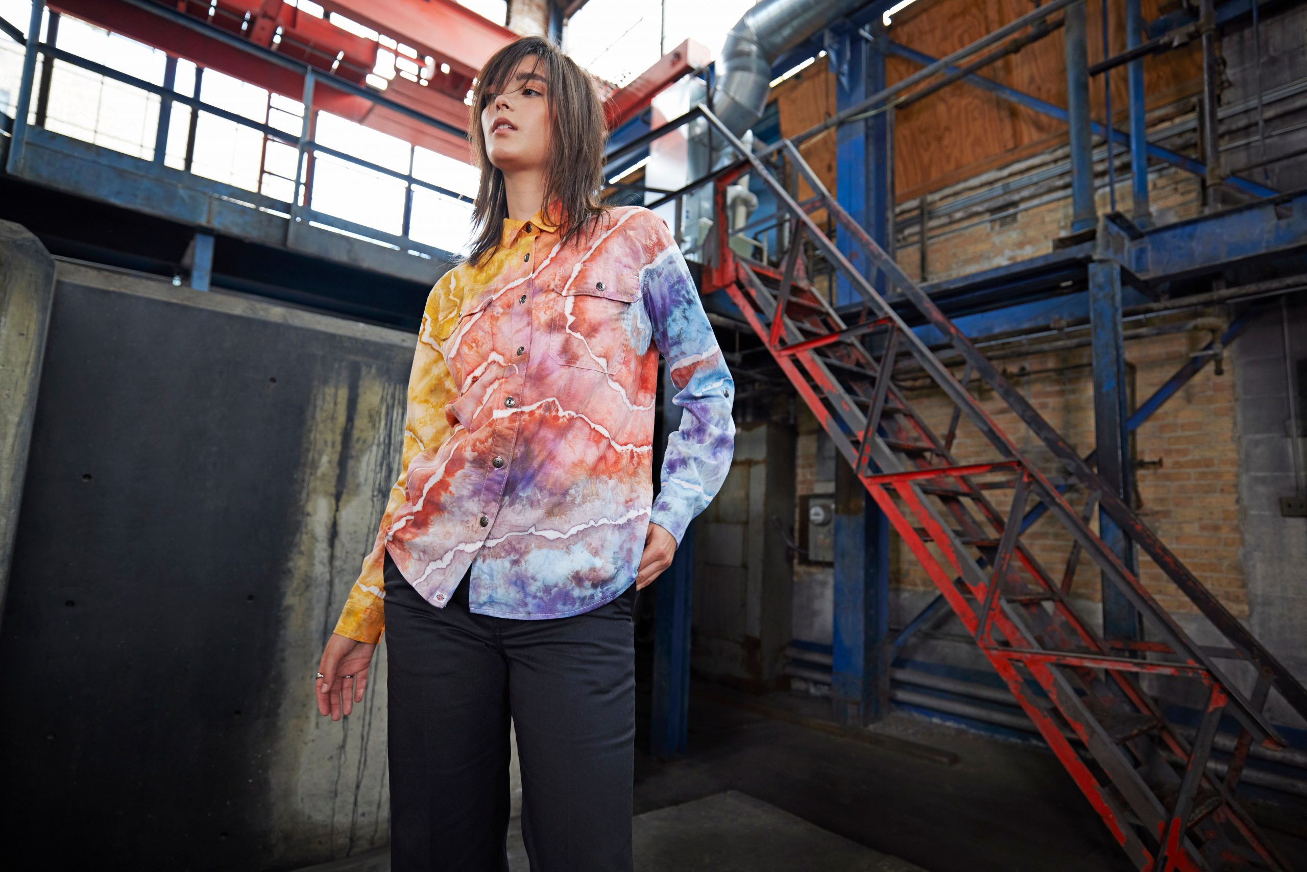 Blank Canvas – A women’s work shirt gets the tie-die treatment in Dickie’s Blank Canvas campaign.