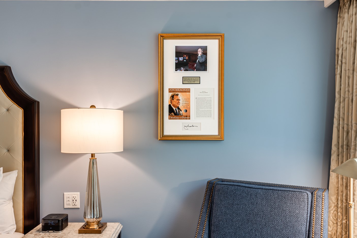 C. Bush Suite featuring framed Destiny and Power by author John Meacham (Photo by Courtesy of The Houstonian Hotel, Club and Spa)