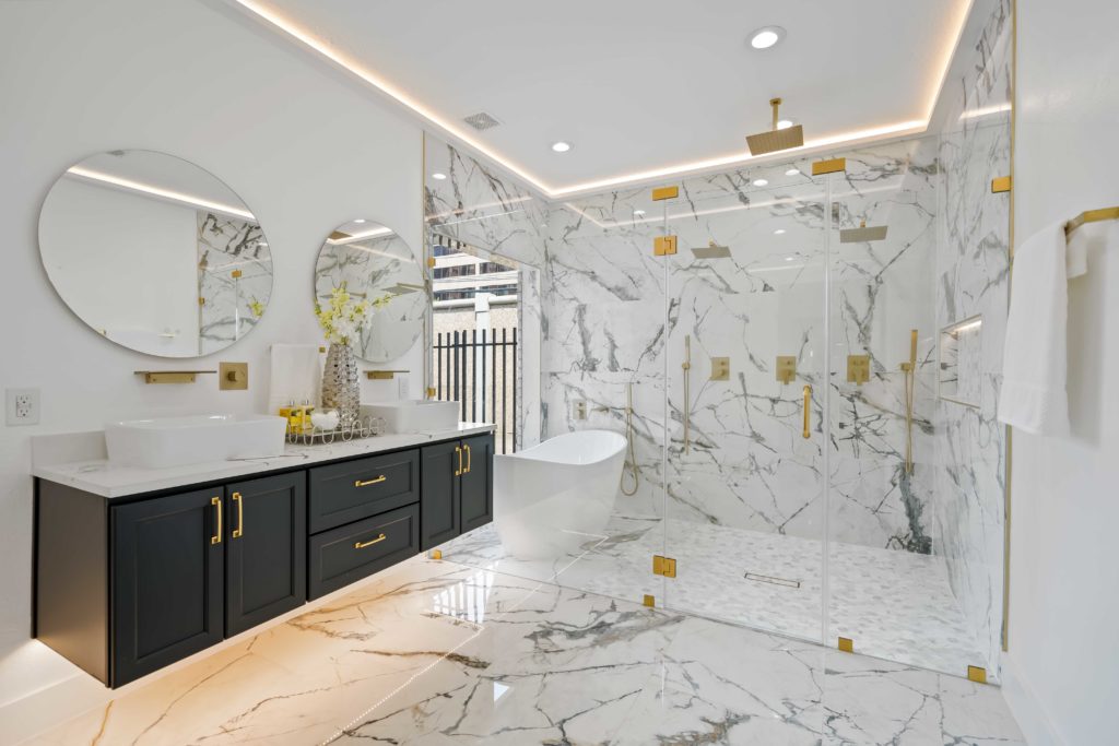 The primary bathroom is more of a spa.