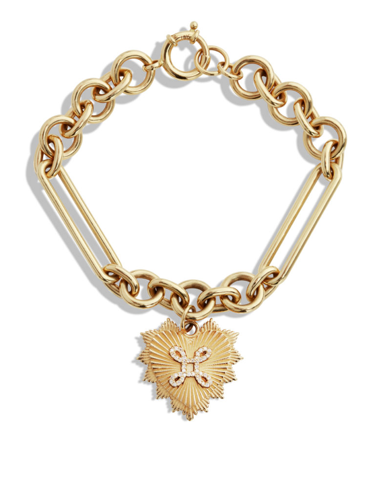 Foundrae True Love Heart Charm On Yellow Gold Midsized Mixed Clip Bracelet