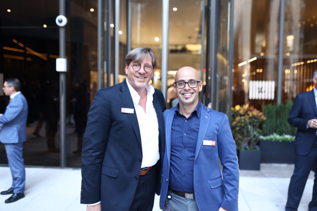 Gensler principal Kris Stuart, Carlos Zafra at the architecture and design firm's 50th anniversary. (Photo by Quy Tran)