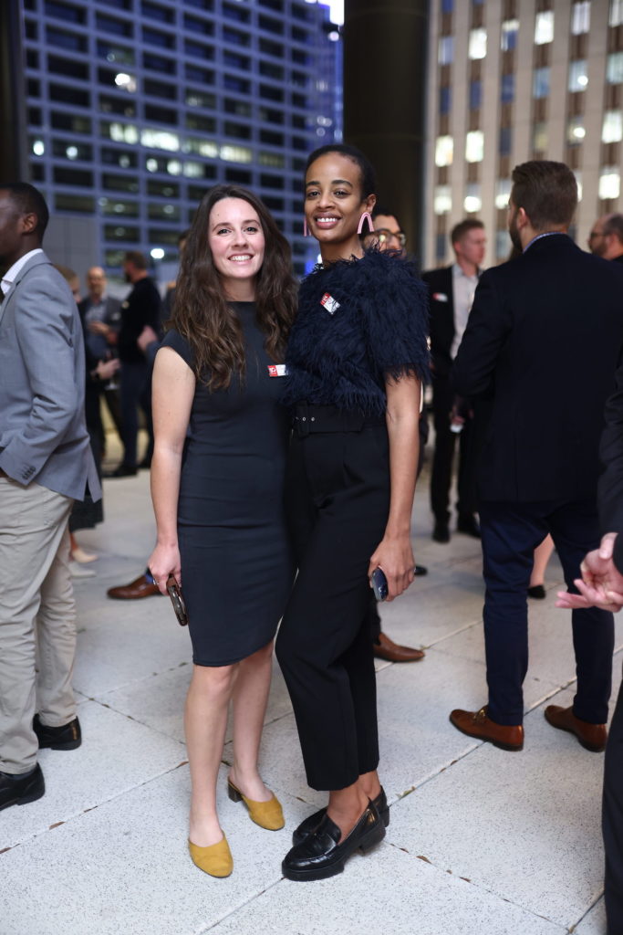 Gina Fantoni, Mona Elamin at Gensler Houston's 50th anniversary celebration. (Photo by Quy Tran)