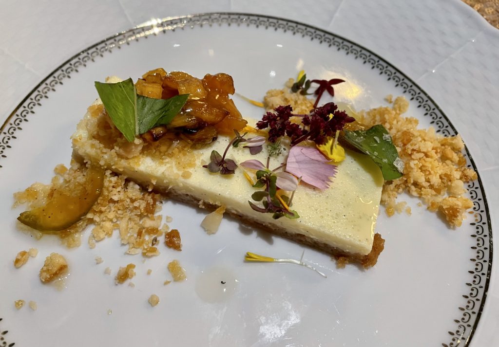 Caroline Schiff's awe inspiring Maui chevre cheesecake dessert at Hawaii Food & Wine Festival's five course dinner. Photo by Courtney Dabney.