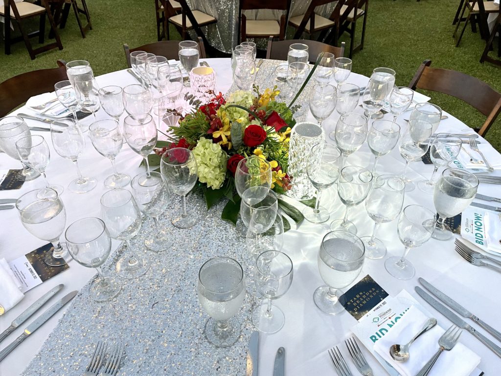 The table set for a five course meal complete with wine pairings and an ocean breeze. Photo by Courtney Dabney.