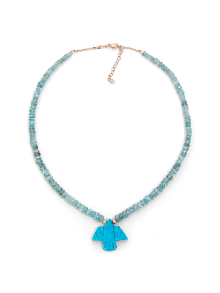 Jacquie Aiche Turquoise Thunderbird on Faceted Apatite Rose Gold Necklace