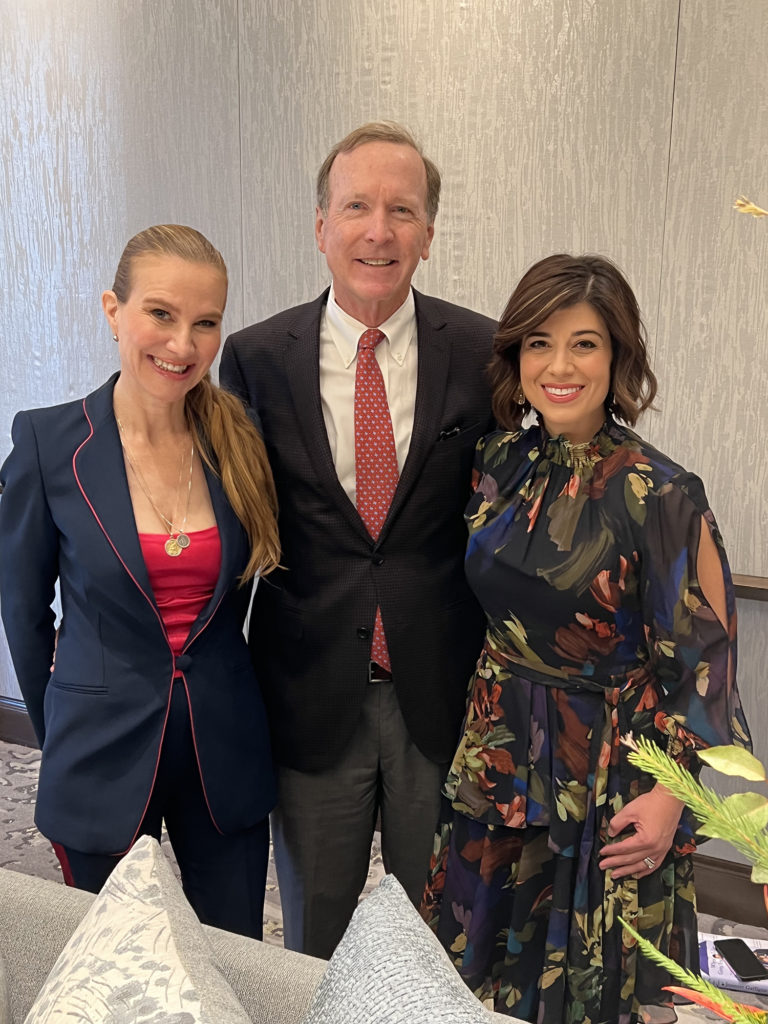 Jeannie Gaffigan, Neil Bush, Lisa Hernandez at the Ladies for Literacy Guild luncheon. (Photo by Julie Baker Finck)