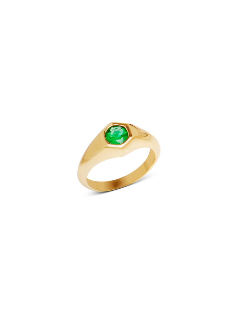 Lizzie Mandler Round Emerald Knife Edge Signet Ring