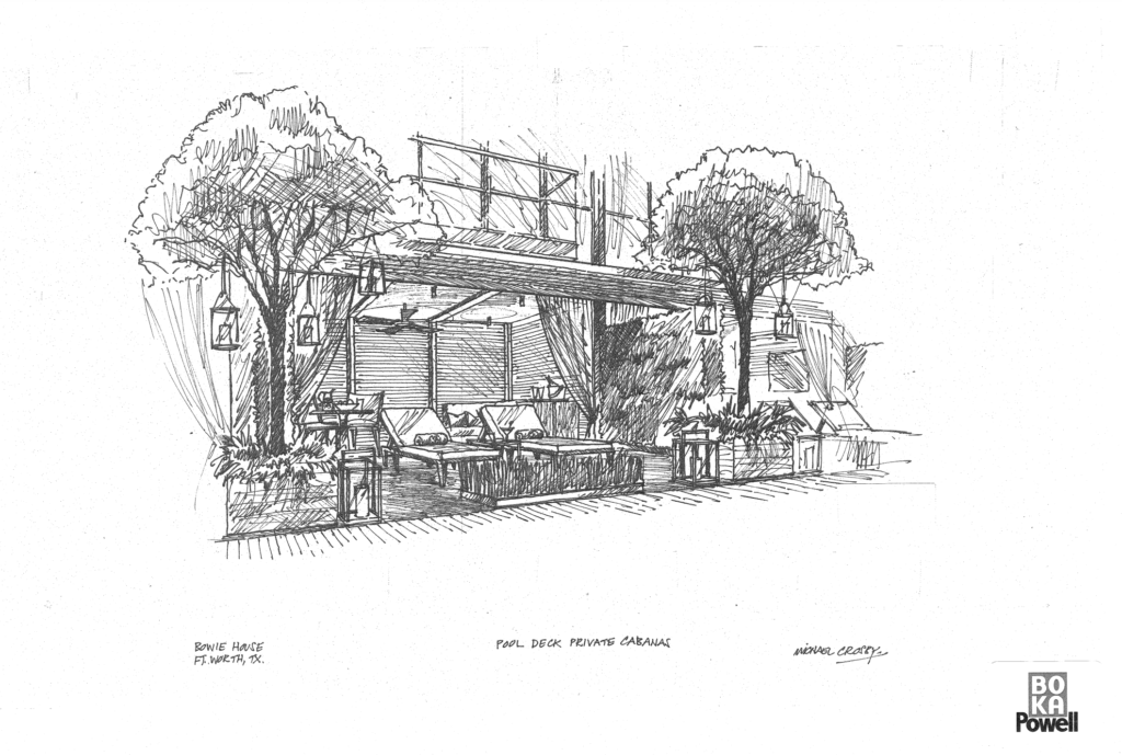 A rendering of the pool deck and private cabanas at Bowie House Hotel (photo courtesy of Michael Crosby of BOKA Powell)