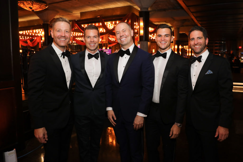 Alex Dailey, Derrick Shore, TUTS artistic director Dan Knechtges, Brandon Borque, Dan Box at the TUTS 'Lights Up' gala. (Photo by Priscilla Dickson)