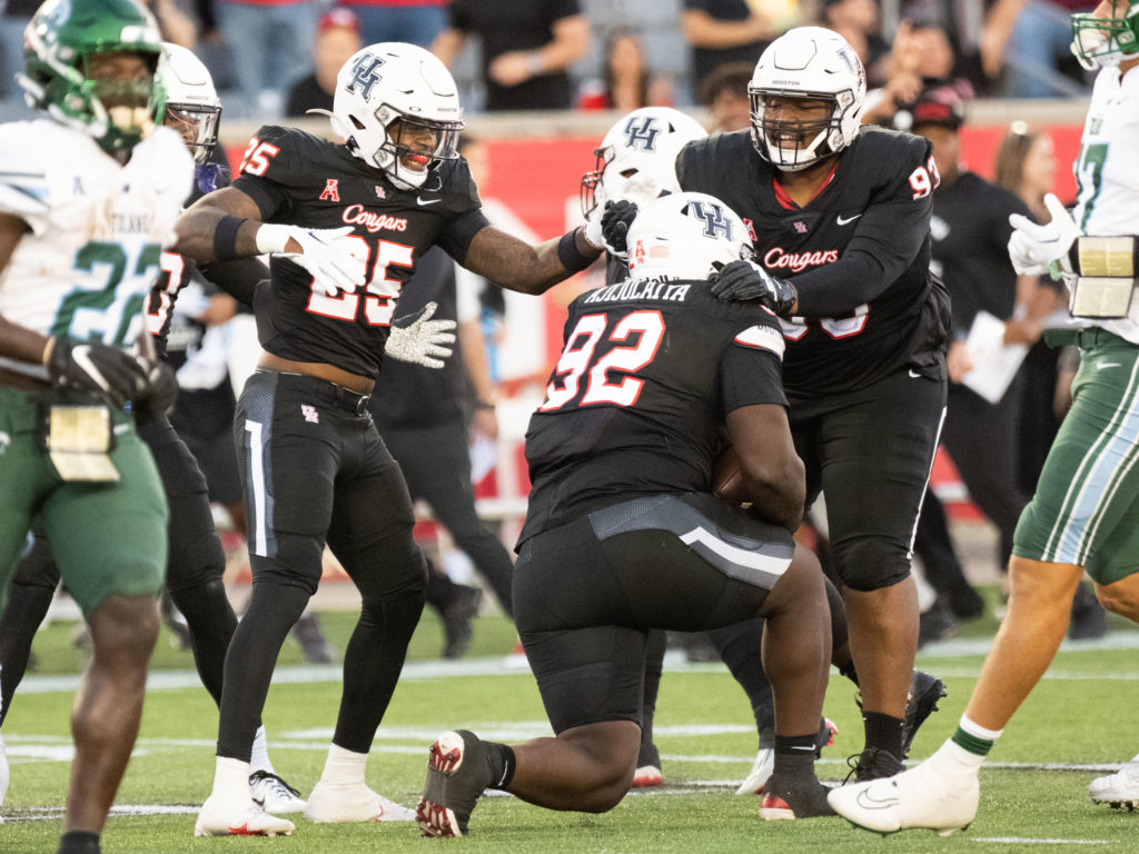 University of Houston defensive lineman Hakeem Ajijolaiya has been pressed into service and he's made a few big plays. (Photo by F. Carter Smith)