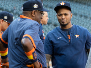 Media Day as the Houston Astros and Philadelphia Phillies prepare for the World Series Thursday at Minute Maid Park