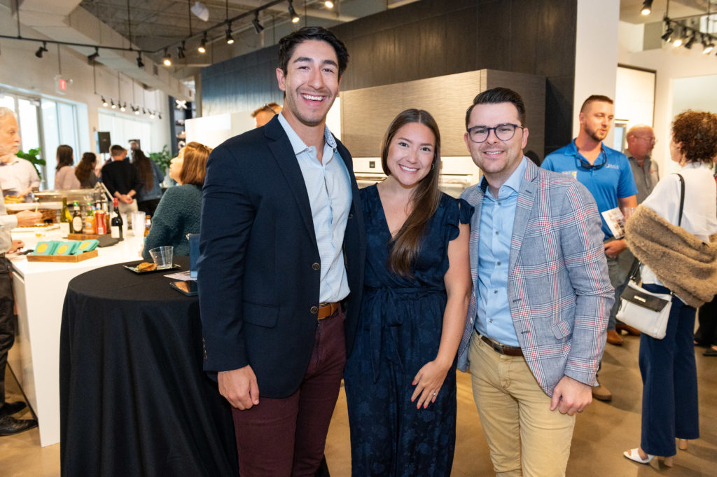 Mark Skinner, Adrina Rodriguez, Garrett DeLano at the Houston AIA Home Tour Appreciation Party (Photo by Killy Chavez)