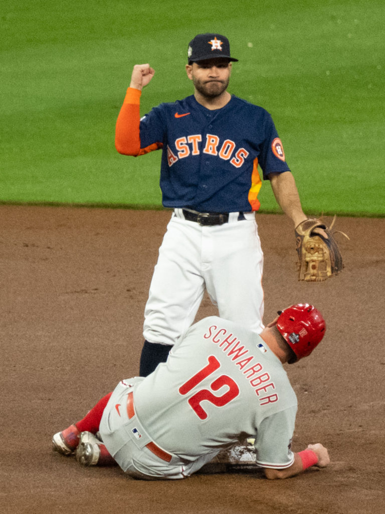Jose Altuve and the Astros stood tall on another championship night. (Photo by F. Carter Smith)