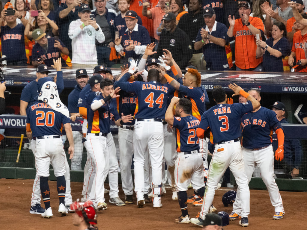 Yordan Alvarez found him at the center of the World Series party. For good reason. (Photo by F. Carter Smith)