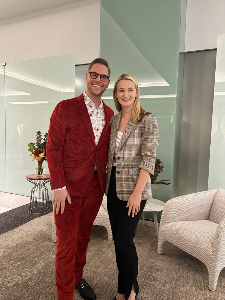 Benjamin Johnston, Jennifer Cope at the Arsin Rug Gallery one year anniversary celebration in the Decorative Center Houston. 