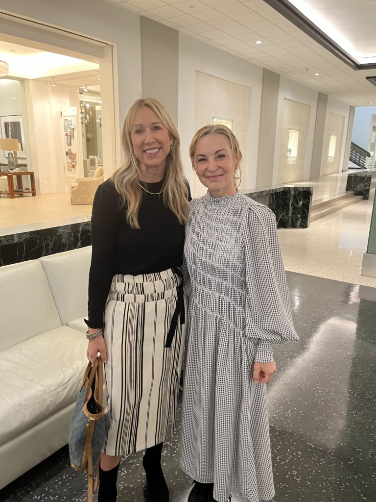 Caroline Finklestein, Elisabeth McCabe at the Arsin Rug Gallery one year anniversary celebration in Decorative Center Houston. 
