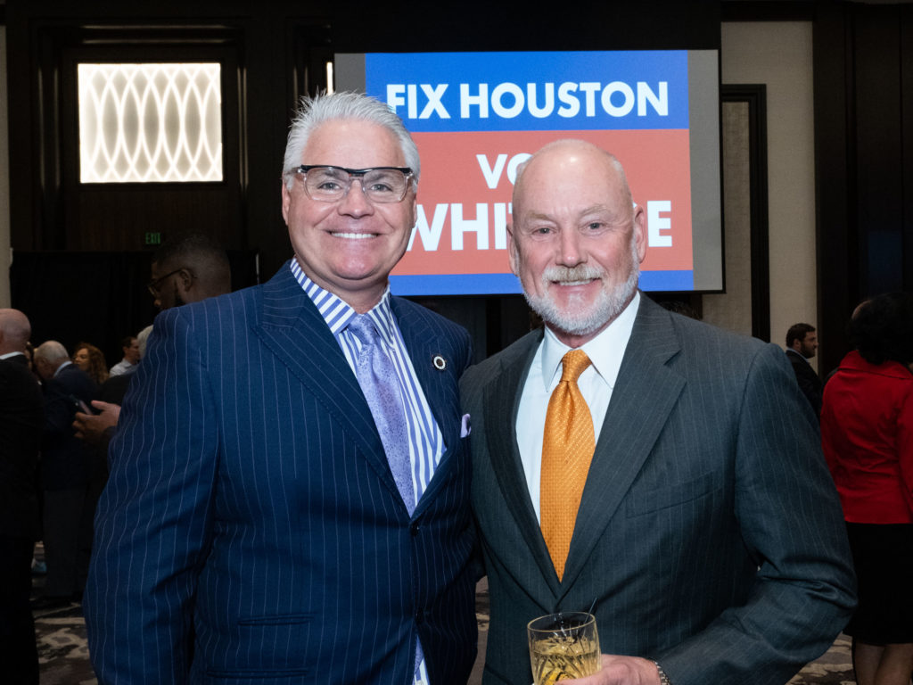 State Representative Dan Huberty, Hunton Andrews Kurth partner Tom Sage at State Senator John Whitmire's official announcement of his candidacy for Houston mayor with Tillman Fertitta and the host committee at the Post Oak Hotel at Uptown Houston. (Photo by F. Carter Smith)