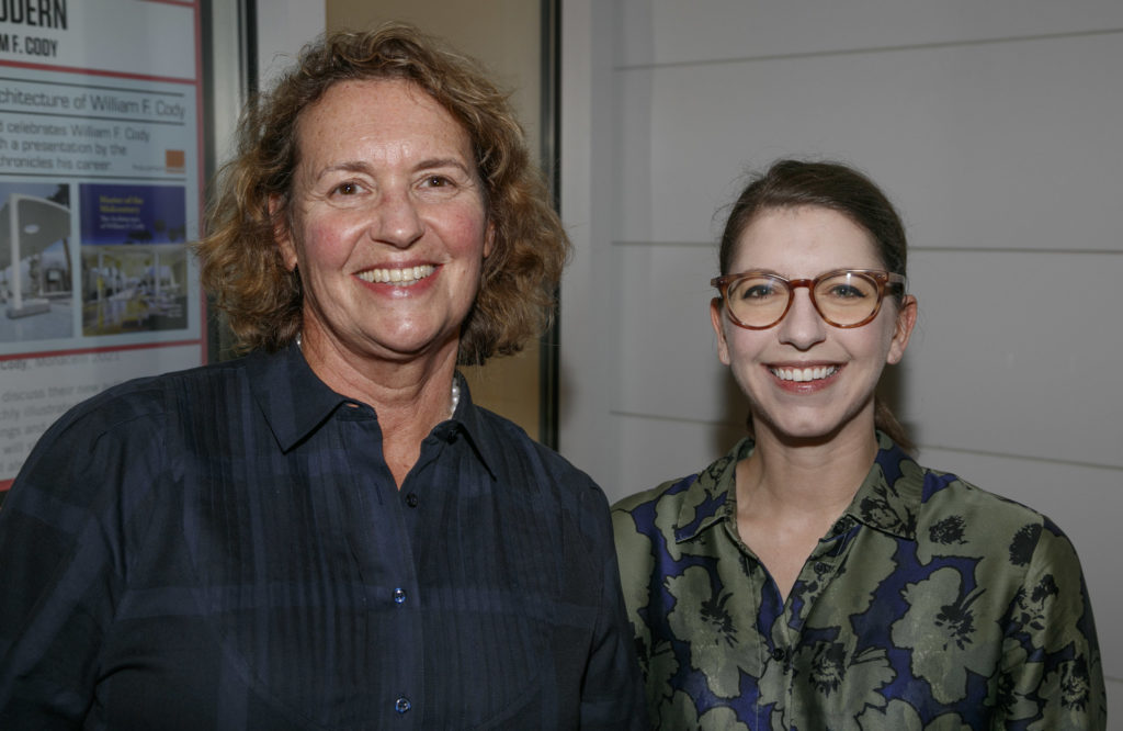 Houston Mod co-founder Anna Mod, Preservation Houston's Emily Ardoin at Houston Mod William F. Cody lecture and book signing (Photo by Benjamin Hill)
