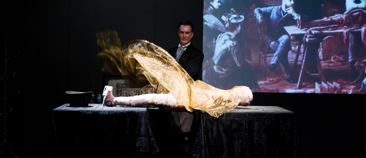 Todd Waite portraying renowned Egyptologist Alan Henderson Gardner at the HMNS mummy reveal of King Tut’s tomb. (Photo by Hung L. Truong)