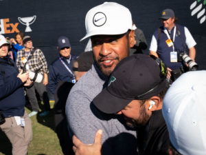 PGA golfer Tony Finau plays in Round Four en route to victory in the 2022 Cadence Bank Houston Open at Memorial Park Golf Course, Sunday