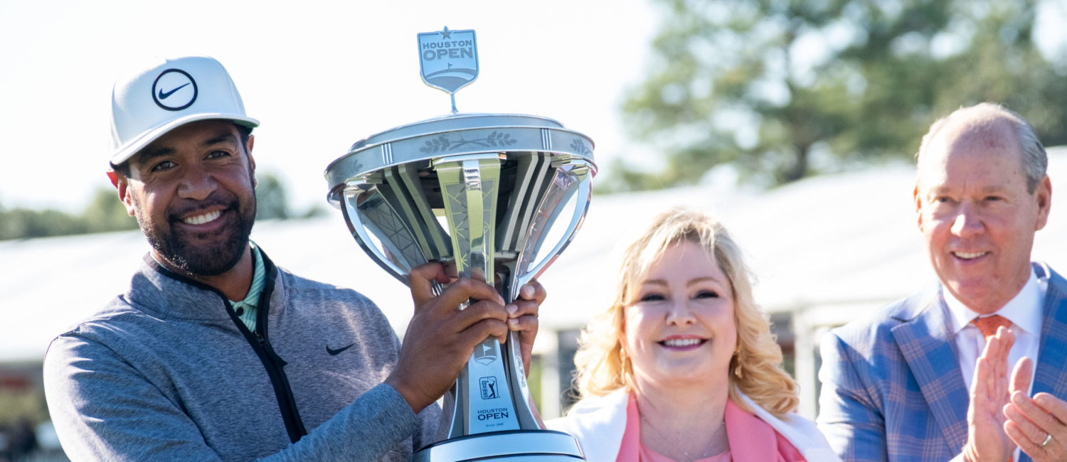 PGA golfer Tony Finau plays in Round Four en route to victory in the 2022 Cadence Bank Houston Open at Memorial Park Golf Course, Sunday