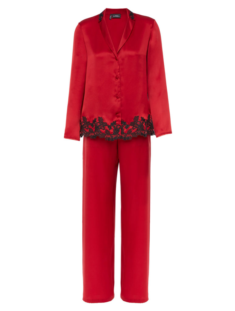 La Perla Red Silk Pajama Set with Frastaglio