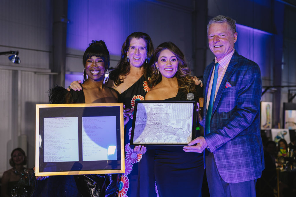 Honoree Lauren Anderson, honoree Kate Gibson, Rita Garcia, honoree Steve Gibson at the Houston Arts Alliance Add on Art Gala (Photo by Johnny Than)