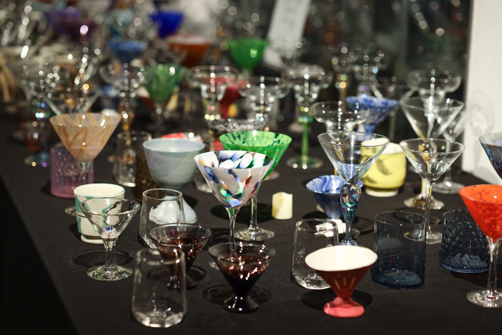 One-of-a-kind, artist-made cocktail glasses at Houston Center for Contemporary Craft Martini Madness (Photo by Katy Anderson)