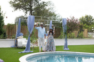 Pete Bell and Zinat Ahmed toasting the guests at brunch in Round Top; photo by Daniel Ortiz Photography