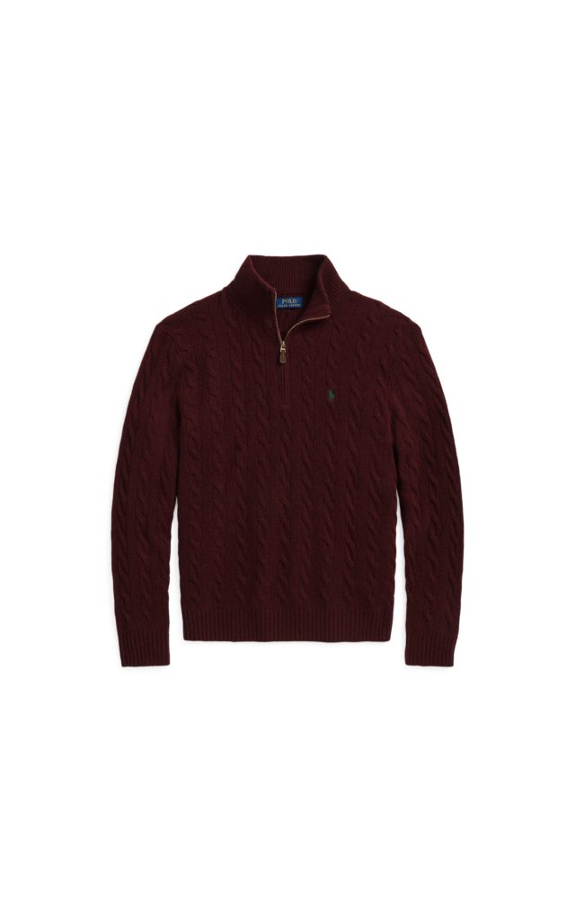Ralph Lauren Cable-Knit Wool-Cashmere Sweater in Aged Wine Heather