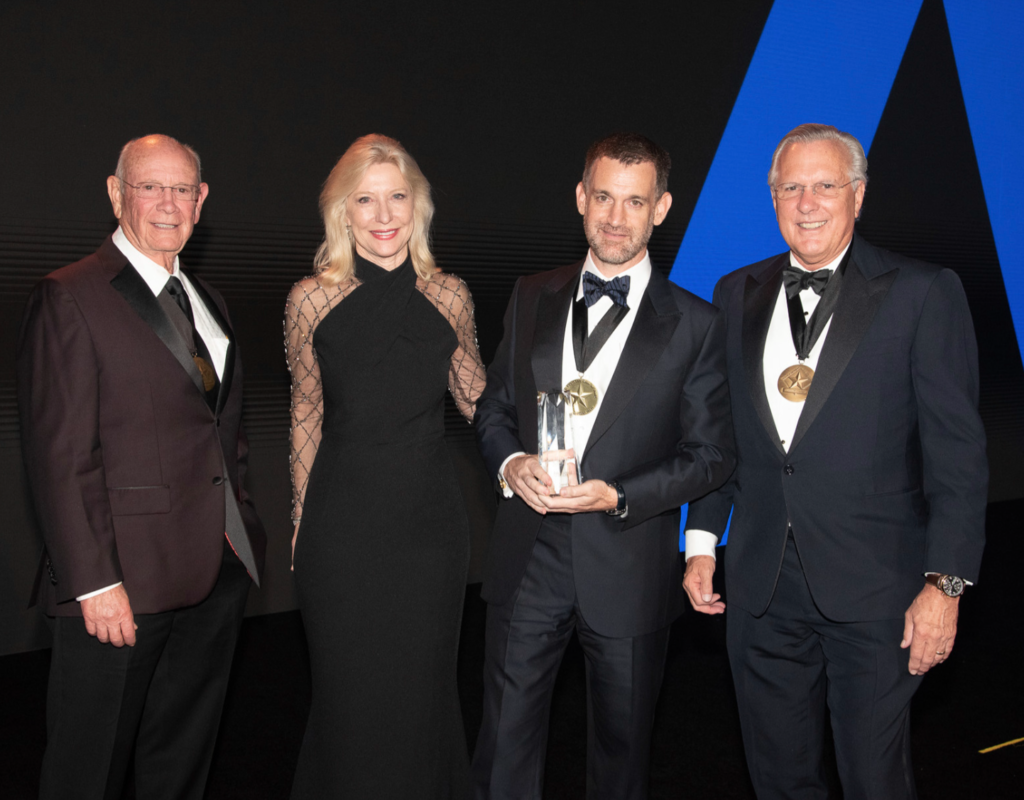 Walter Johnson, Amanda Brock, John Arnold, Richard Fisher at the Texas Business Hall of Fame dinner. (Alexander's Fine Portrait Design)