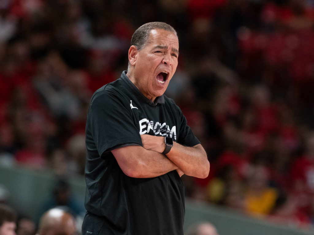 UH coach Kelvin Sampson is always intense during the games, but he thinks about things besides basketball. (Photo by F. Carter Smith)
