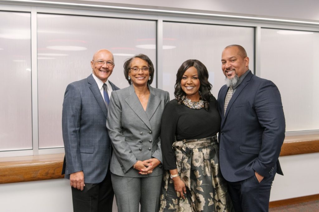 Quincy & Jacqueline McDonald, Kynia & Anthony Hill at the Alley Theatre's Deck the Trees fundraiser. (Photo by Thomas Campbell)