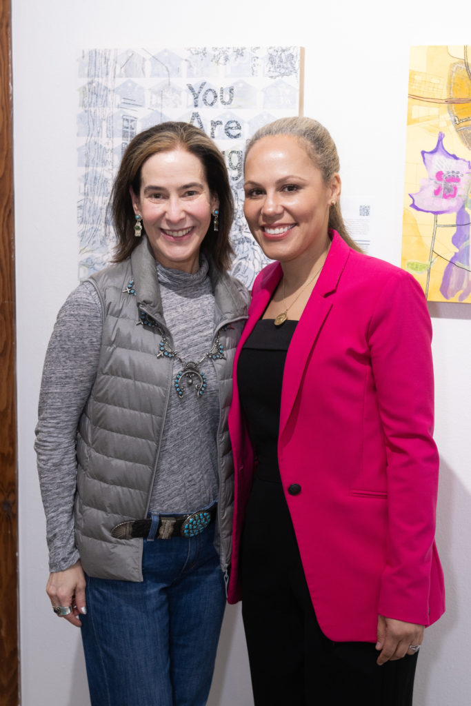 Second Prize Winner Marlo Saucedo, Guest Juror Danielle Burns Wilson  at the 25th Art on the Avenue anniversary event (Photo by Wilson Parish)